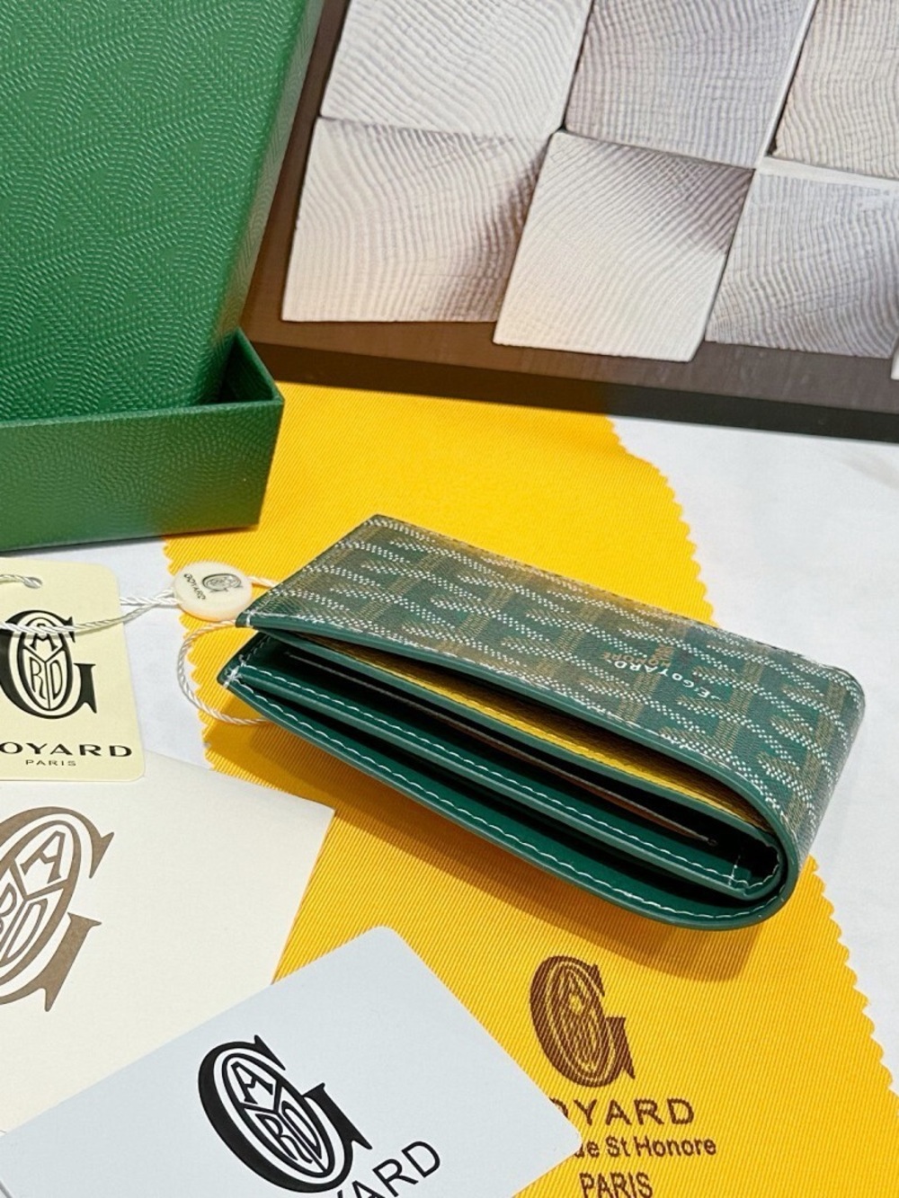 Goyard Teal Card Holder with Signature Goyardine Pattern